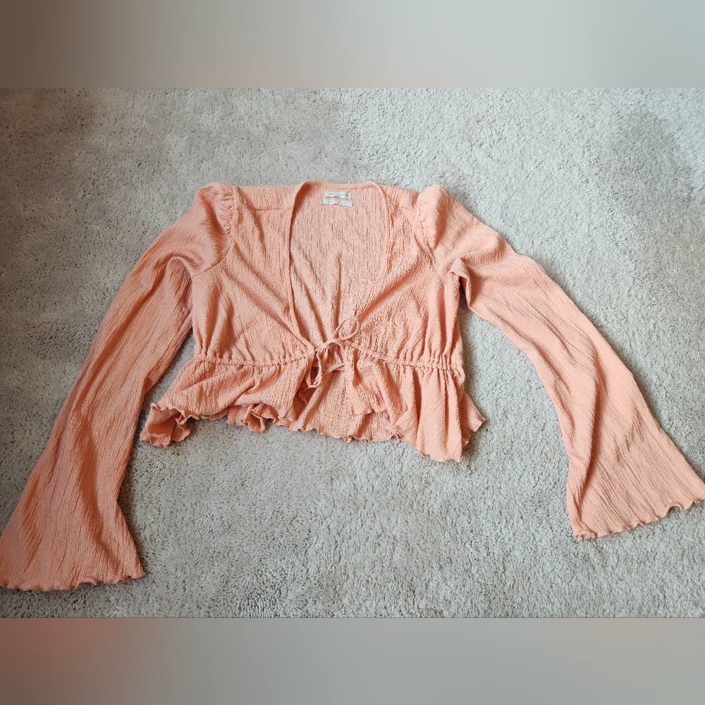 Large peach tie front Urban Outfitters long sleeve top
